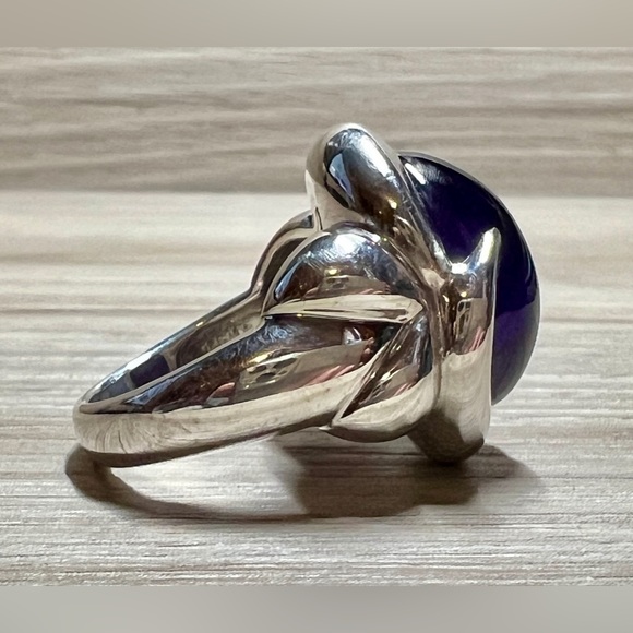 Designer Sterling Silver Bold Amethyst Cabochon Swirl Cocktail Ring, Size 6 - Picture 5 of 11